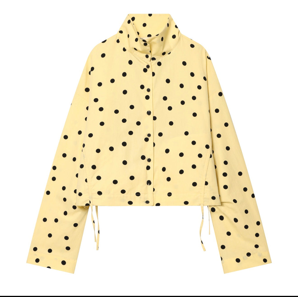 Limone Polka Dot Jacket — chaqueta amarilla con polka dots negros de Velvet Boutique, vista de la pieza