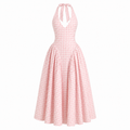 Positano Pink Gingham Dress — vestido de gingham rosa de Velvet Boutique, vista de la pieza