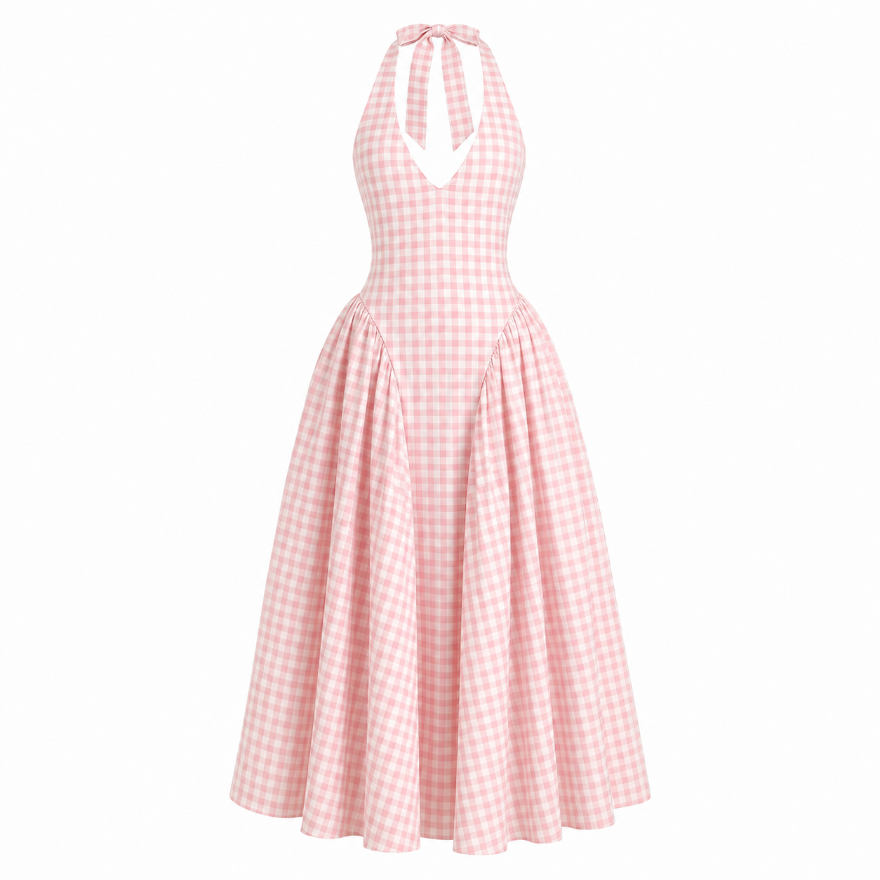 Positano Pink Gingham Dress — vestido de gingham rosa de Velvet Boutique, vista de la pieza