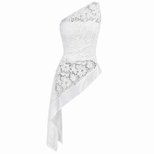 Bianca Asymmetric Lace Top — top blanco de encaje con escote asimétrico de Velvet Boutique, vista de la pieza