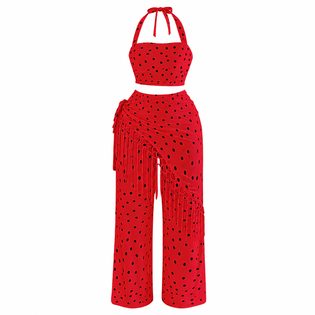 Cherry Polka Dot Set — set rojo de dos piezas con polka dots de Velvet Boutique, vista de la pieza