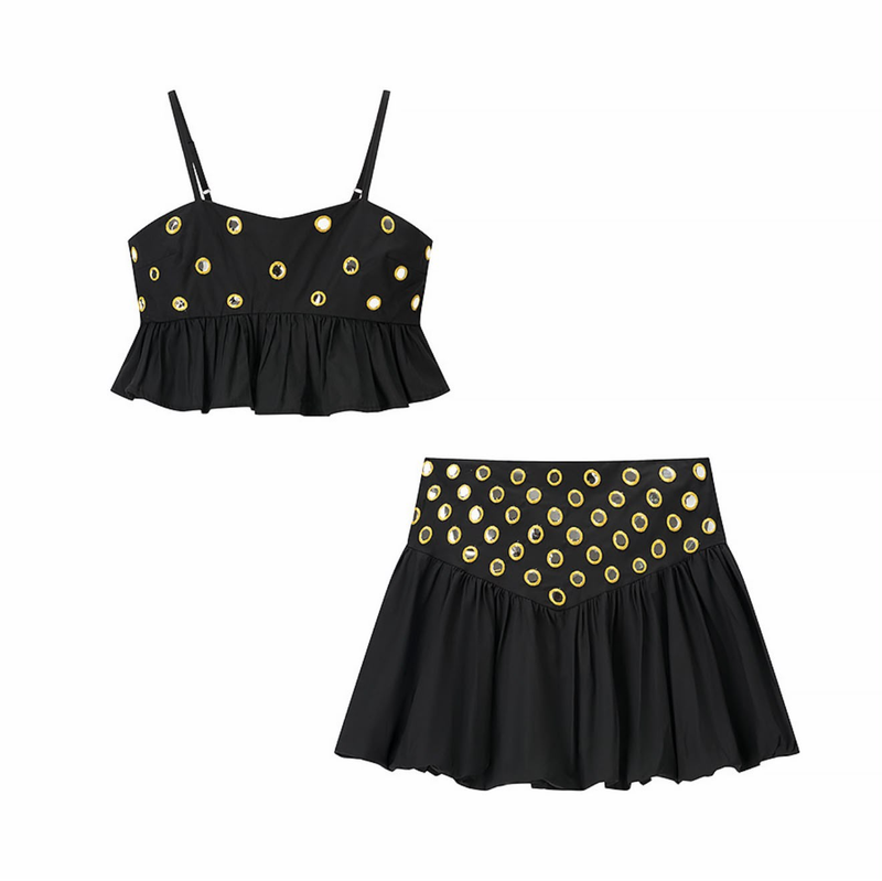 Noir Mirror Set — set negro con detalles tipo espejo de Velvet Boutique, vista de la pieza