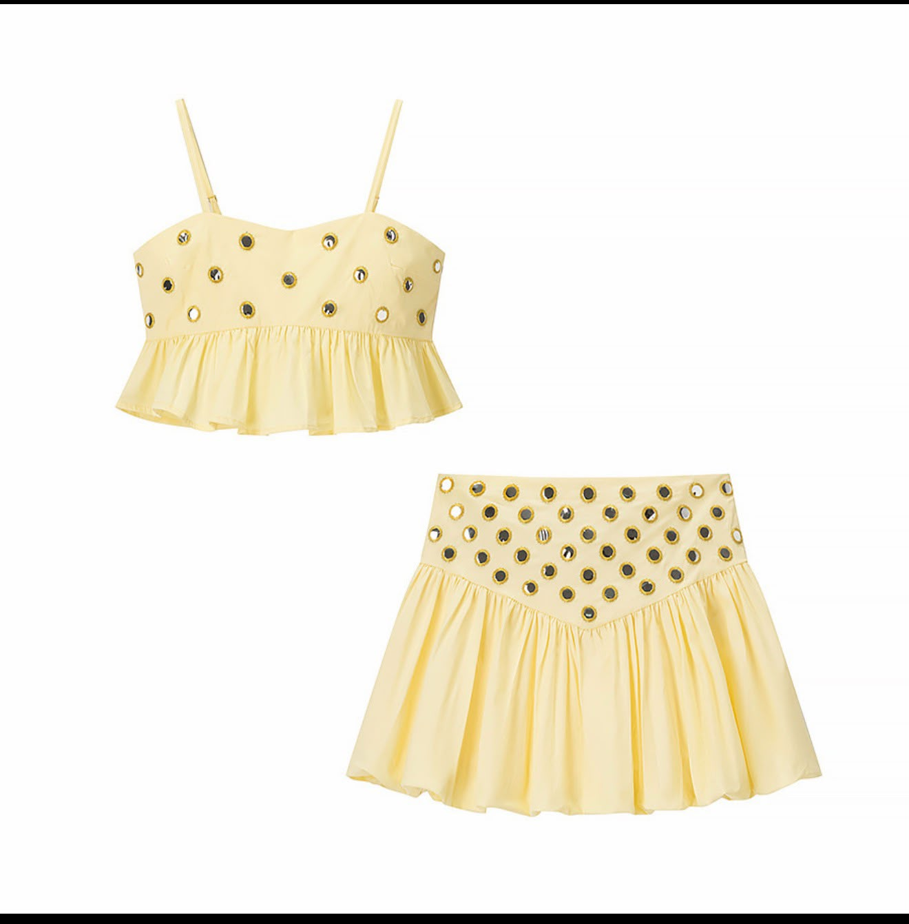 Butter Mirror Set — set amarillo mantequilla con detalles tipo espejo de Velvet Boutique, vista de la pieza